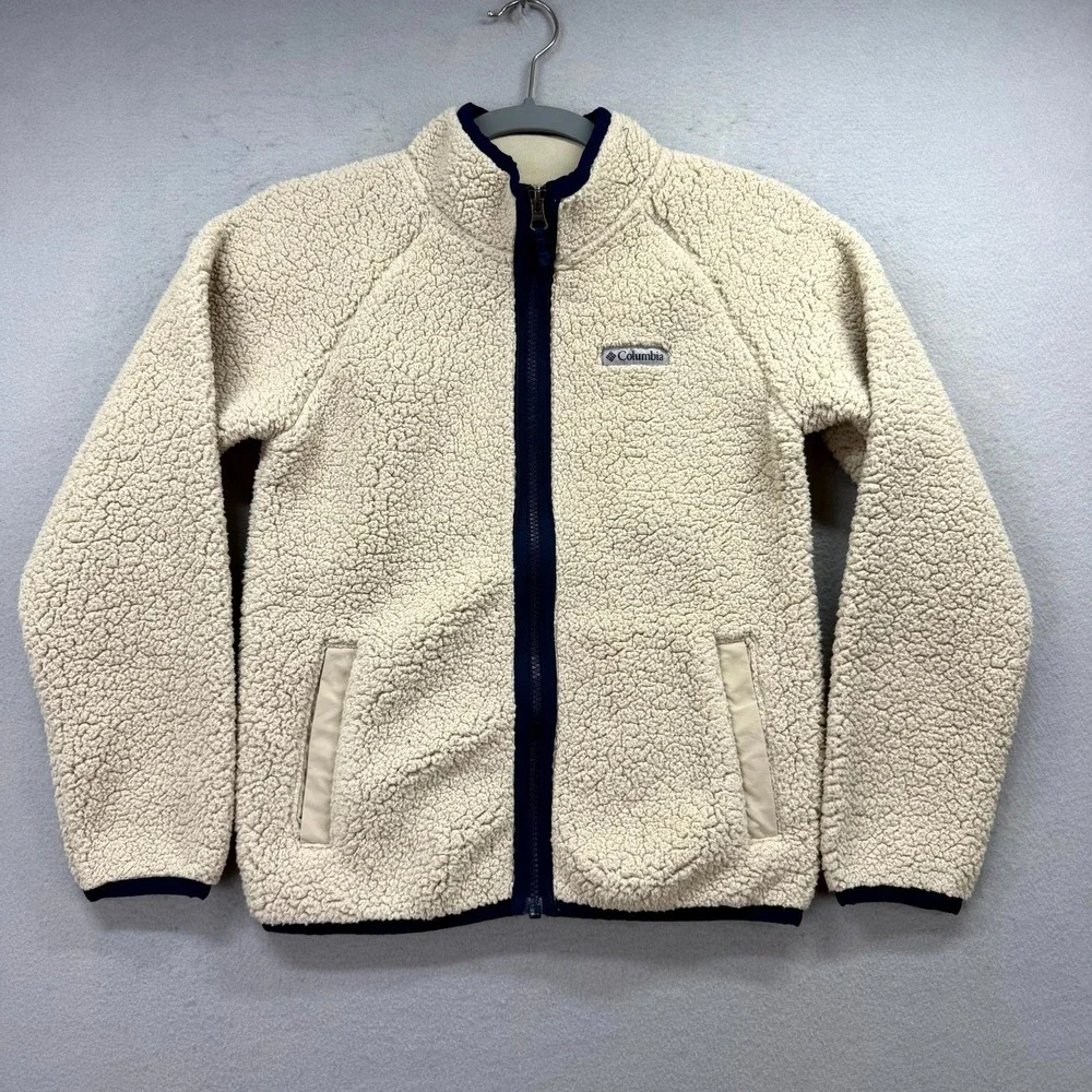 Columbia Shearling Fleece Jacket Youth Girls M Beige Sherpa Classic Full Zip‎